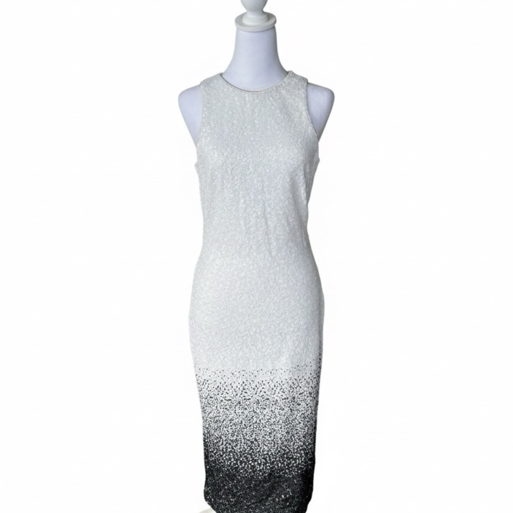 DRESS THE POPULATION 'MIDI Dress SHAWN' OMBRE SEQUIN BODY-CON black white size m